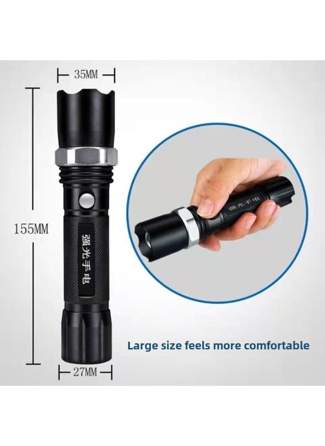 Generic Lithium Battery Rechargeable Flashlight Super Bright Long-range Strong Light Zoom Focusing Multifunctional Student Home Outdoor-Color:[Classic Single] No Battery Charger  - Image 2
