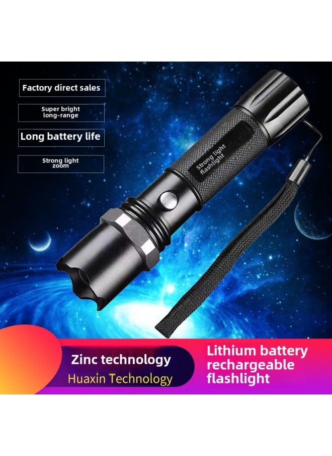 Generic Lithium Battery Rechargeable Flashlight Super Bright Long-range Strong Light Zoom Focusing Multifunctional Student Home Outdoor-Color:[Classic Single] No Battery Charger  - Image 1