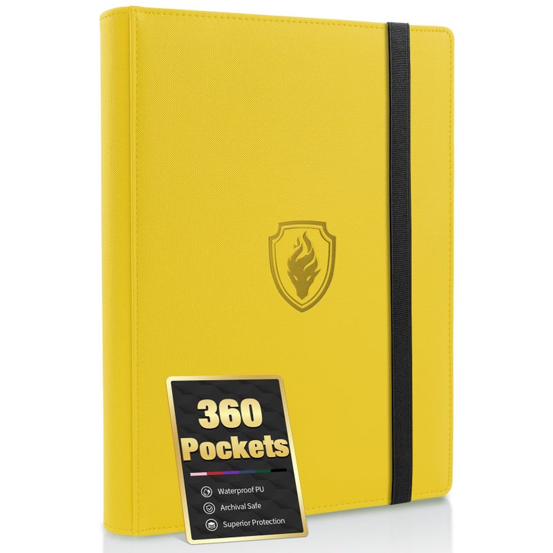 Fabmaker Premium 9 Pocket Card Binder for 360 Cards Fabmaker PU Cover Trading Card Binder Sturdy Card Collection Album Sleek Card Holder Folders for Game Cards Sports Cards Yellow - Image 2