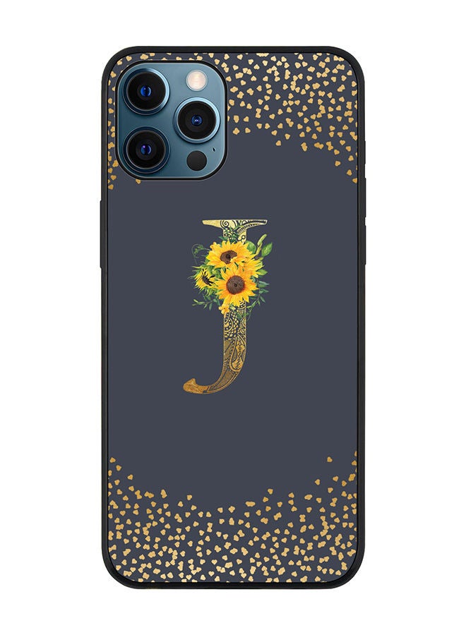 Stylizedd Rugged Black edge case for Apple iPhone 12 Pro Max Slim fit Soft Case Flexible Rubber Edges Anti Drop TPU Gel Thin Cover - Custom Monogram Initial Letter Floral Pattern Alphabet - J (Grey ) - Image 1