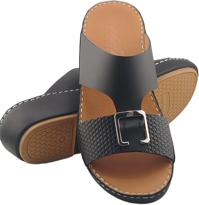 صندل عربي يدوي الصنع للرجال من AET | شبشب رجالي خارجي | شبشب مفتوح من الأمام للاستخدام اليومي | جلد عربي أصلي مع ابزيم| تصميم عربي جديد | نعل داخلي بني| مريح وخفيف الوزن