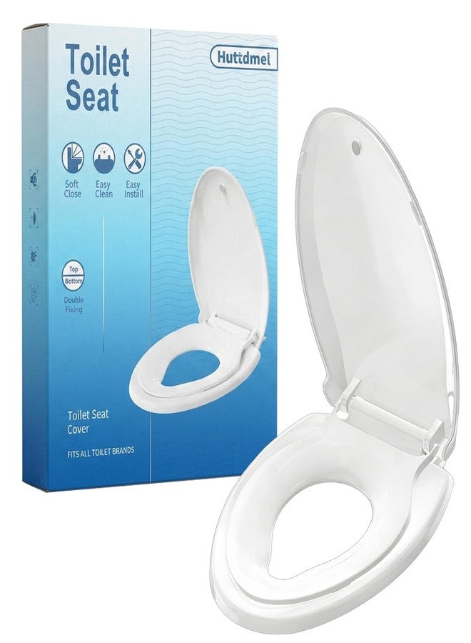 Huttdmel Elongated Toilet Seat with Toddler Seat Built In,2 in 1 Adult & Child, Soft Close, Magnetic Child Seat,Top & Bottom Mount,Never Loosen Hinges, Fits Standard Elongated Toilets 18.5'', White - Image 1