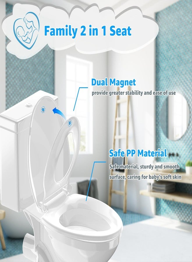 Huttdmel Elongated Toilet Seat with Toddler Seat Built In,2 in 1 Adult & Child, Soft Close, Magnetic Child Seat,Top & Bottom Mount,Never Loosen Hinges, Fits Standard Elongated Toilets 18.5'', White - Image 2