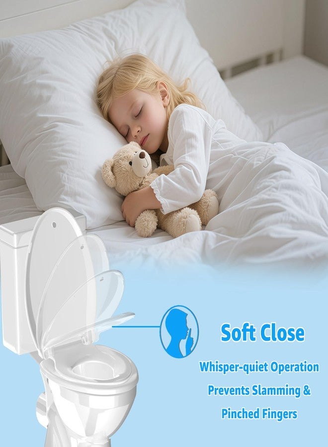 Huttdmel Elongated Toilet Seat with Toddler Seat Built In,2 in 1 Adult & Child, Soft Close, Magnetic Child Seat,Top & Bottom Mount,Never Loosen Hinges, Fits Standard Elongated Toilets 18.5'', White - Image 4