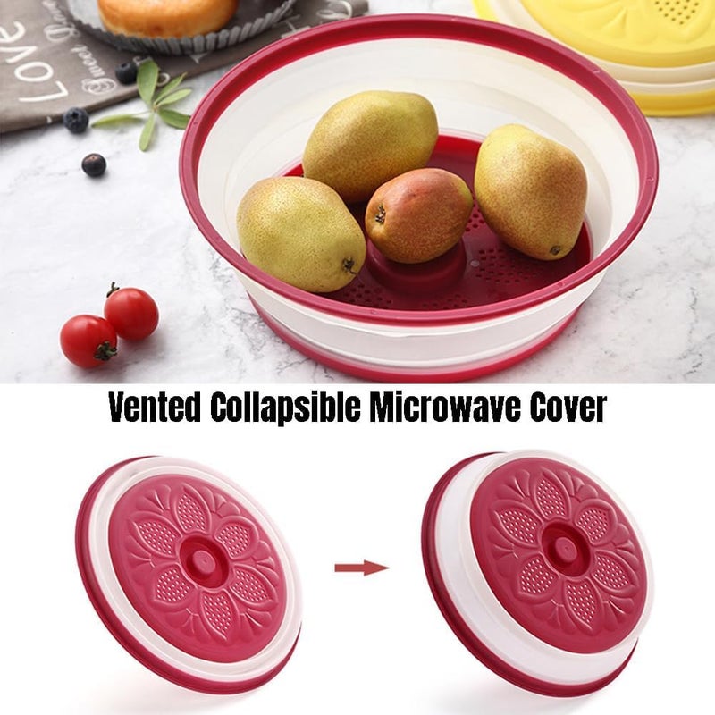 EZYHOME Microwave Splatter Cover, Collapsible and Reusable Food Cover, Ventilated Foldable Microwave Splash Proof Dining Plate Cover, Multi-Purpose Colander Kitchen Gadget for Meal Prep BPA-Free - Image 2