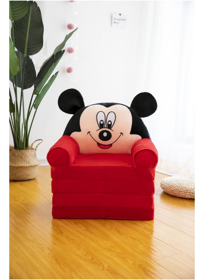Generic - Cartoon Folding Sofa Plush Toy Children's Sofa Removable And Washable Seat Birthday Gift Supply-Specifications:Four-layer Folding (expand 1.5m)-Color:Dark Red Mickey - Image 1