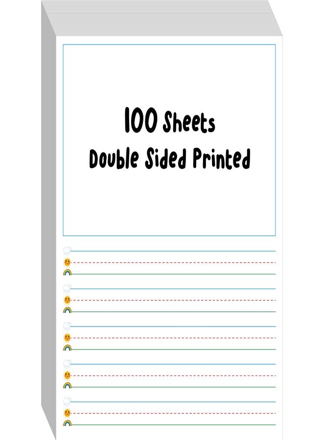 Gethelud 100 Sheets Ruled Writing Paper, Double-Sided Printing 1” Line Spacing with Blank Area Handwriting Writing Paper with Dotted Lines Practice Paper for Kindergarten Toddlers Kids (8” x 10.6”) - Image 1