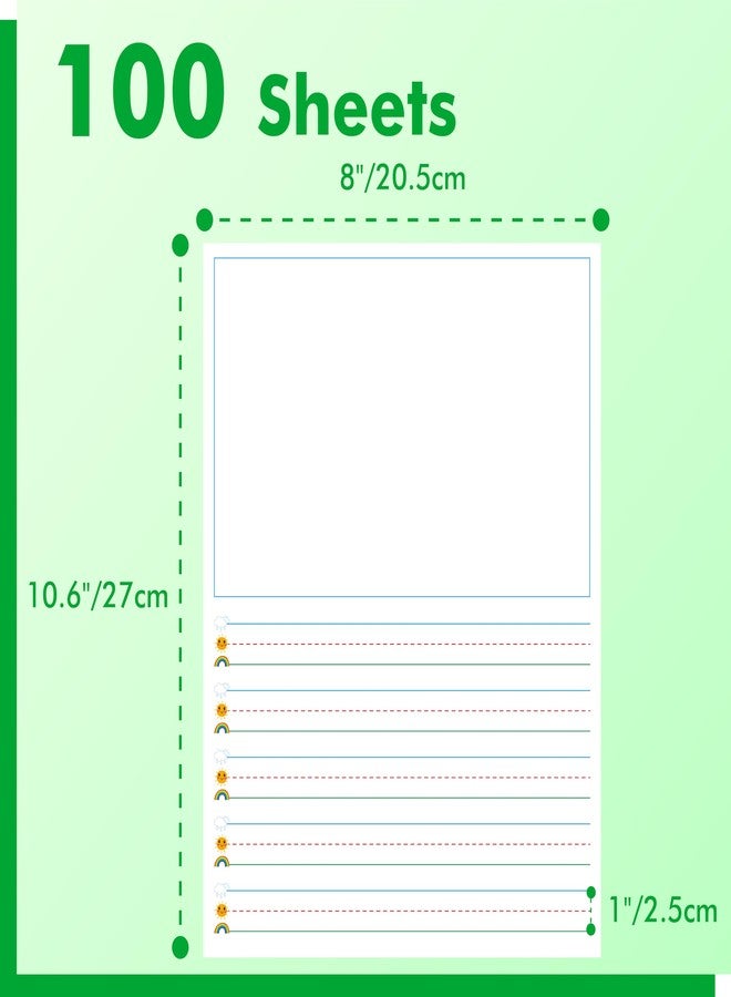Gethelud 100 Sheets Ruled Writing Paper, Double-Sided Printing 1” Line Spacing with Blank Area Handwriting Writing Paper with Dotted Lines Practice Paper for Kindergarten Toddlers Kids (8” x 10.6”) - Image 2
