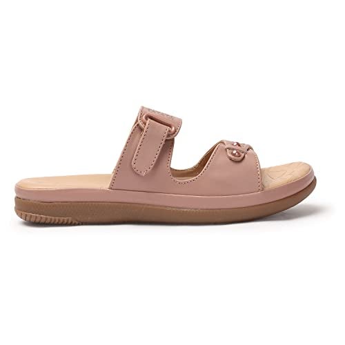 XE Looks Women's Peach Elegant Slip-On Sandals | Adjustable Velcro Straps with Modern Detailing | Stylish Perforated Design | Lightweight and Cushioned Doctor Slippers For Girls & Women - Image 5