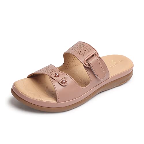 XE Looks Women's Peach Elegant Slip-On Sandals | Adjustable Velcro Straps with Modern Detailing | Stylish Perforated Design | Lightweight and Cushioned Doctor Slippers For Girls & Women - Image 1