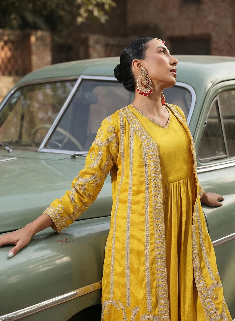 ISHIN Rich Yellow A Line Dresses