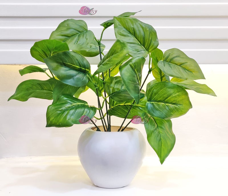 ARTSY® Artificial Plants with Pot for Home Decor, Leaves, Plants for Pot/vase, Home/Office Decor, Gift, Craft, Artificial Flowers with Pot, Combo, Pack of 1 Piece, 35 cm Height, Dark Green - Image 1