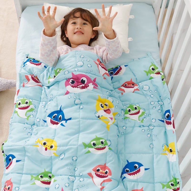 Kivik Toddler Weighted Blanket 3 lbs for Kids  Children Heavy Blanket Throw Cute Shark Pattern  Calming & Restful Sleeping  Green Sharks 36x48 Inches