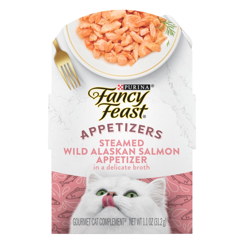 Fancy Feast Purina Fancy Feast Appetizers Lickable Grain Free Wet Cat Food Topper Wild Alaskan Salmon Appetizer - (Pack of 10) 1.1 oz. Trays - Image 1