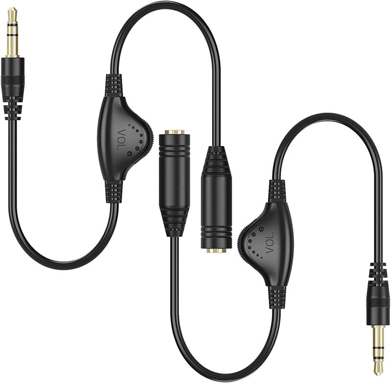 PChero 3.5mm Headphone Extension Cables, 2pcs 3.5mm Male to Female Stereo Audio Extension Cord with Volume Adjustment Control for Smartphone Tablets MP3 Players - 10inch - Image 1
