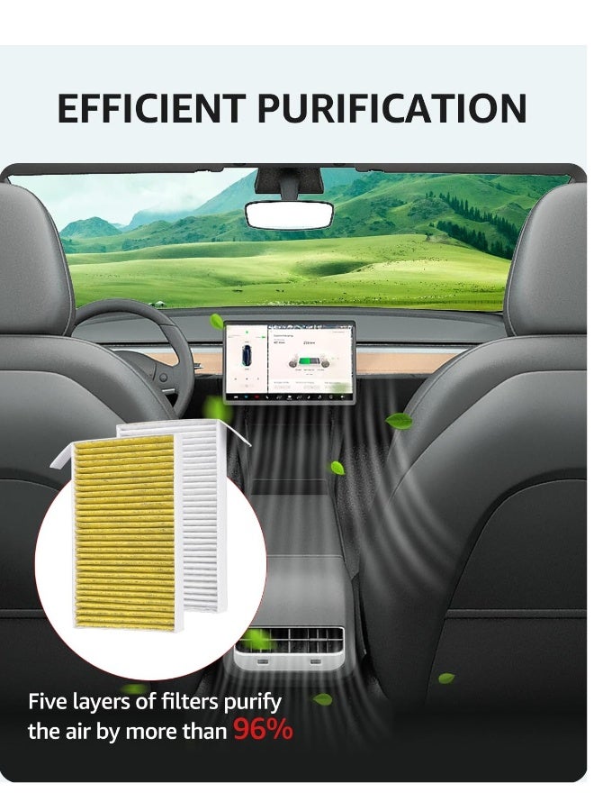 Air Filter for Tesla Model Y Model 3 Filter Accessories Model Y 2016-2023, with Activated Carbon Replacement Cabin Air Intake Filter(Set of 2) - Image 2