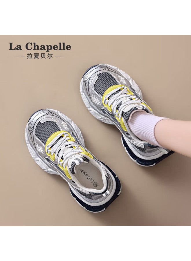 La Chapelle Women's Thick Sole Dad Sneakers Autumn Winter New Trendy Casual Sports Shoes Yellow Size 37