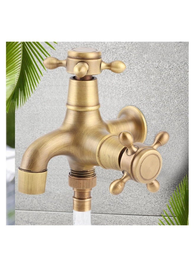 Brass Washing Machine Faucet G1/2", Double Outdoor Tap, Solid Brass Outside Tap, Wall Mounted Vintage Solid Brass Faucet Water Tap for Kitchen Sink Mop Pool - Image 5
