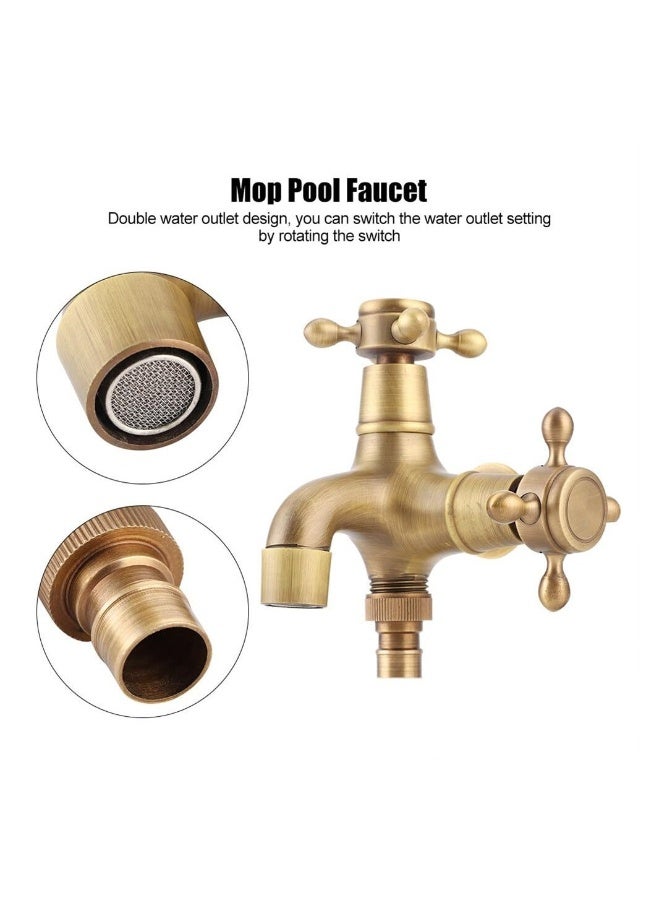 Brass Washing Machine Faucet G1/2", Double Outdoor Tap, Solid Brass Outside Tap, Wall Mounted Vintage Solid Brass Faucet Water Tap for Kitchen Sink Mop Pool - Image 3