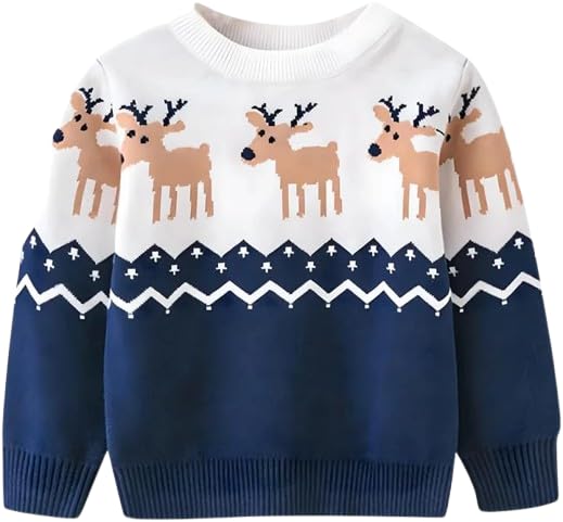 CORALTREE CORAL TREE Unisex Christmas Deer Reindeer Patterned Knitted Sweater-Blue - Image 4