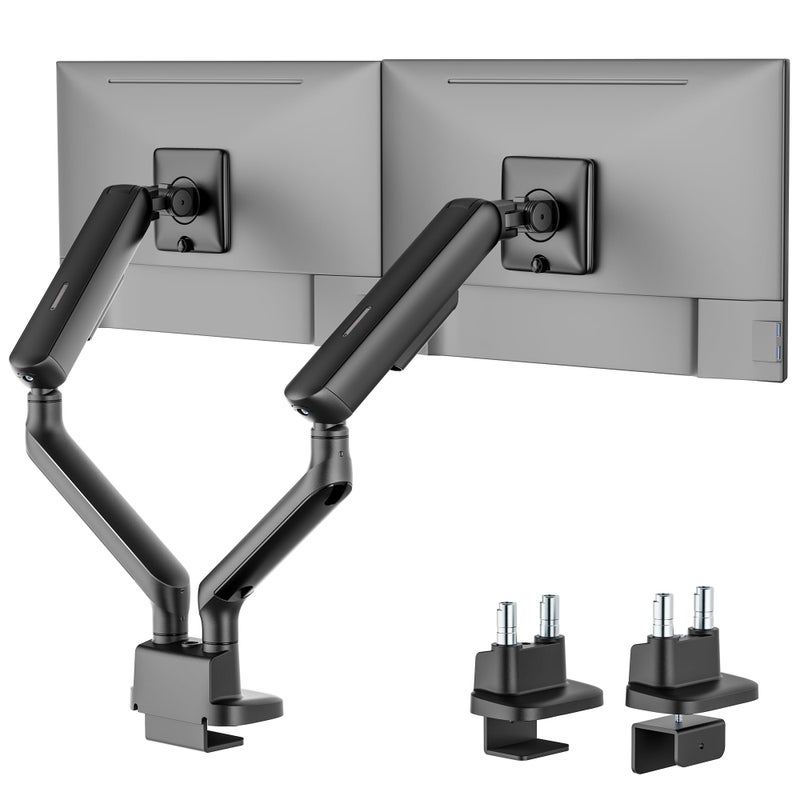 monTEK Dual Monitor Arm, Mechanical Spring Monitor Arm for 17-35" Screens, Adjustable Monitor Desk Mount Each Holds up to 26.4 lbs with C Clamp/Grommet Desk Mount, VESA 75/100mm, MA1011BK-D - Image 1