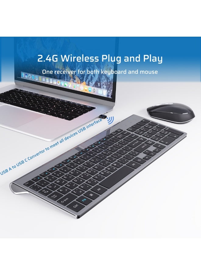 كريت مور لوحة مفاتيح وماوس لاسلكي باللغتين العربية والإنجليزية، تصميم فائق النحافة 2.4 جيجاهرتز مع مستقبل USB-A و Type-C المزدوج، مجموعة لوحة مفاتيح وماوس لاسلكية متكاملة، متوافقة مع Windows و Mac OS و Linux، مثالية للمنزل والمكتب والألعاب - Image 2