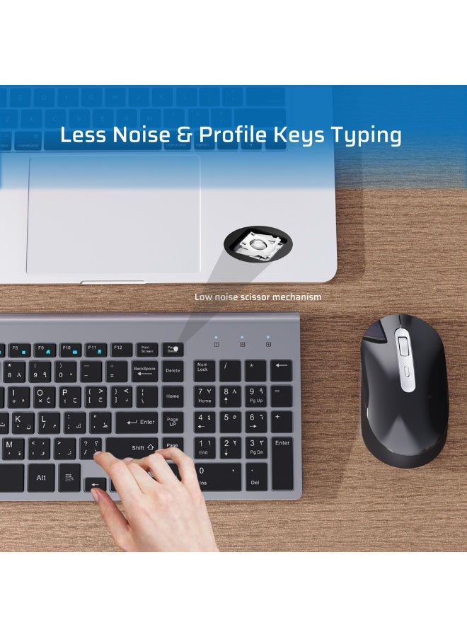 كريت مور لوحة مفاتيح وماوس لاسلكي باللغتين العربية والإنجليزية، تصميم فائق النحافة 2.4 جيجاهرتز مع مستقبل USB-A و Type-C المزدوج، مجموعة لوحة مفاتيح وماوس لاسلكية متكاملة، متوافقة مع Windows و Mac OS و Linux، مثالية للمنزل والمكتب والألعاب - Image 3