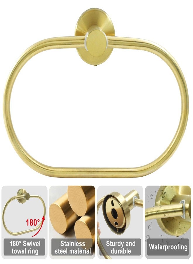 Rierdge Gold Towel Ring for Bathroom, Elliptical Stainless Steel Hand Towel Holder, Swivel Hand Towel Ring Rack for Small Spaces Guest Rooms - Image 2