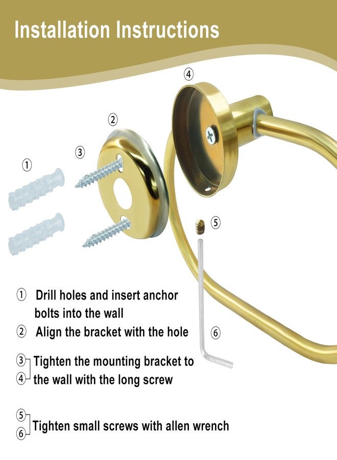 Rierdge Gold Towel Ring for Bathroom, Elliptical Stainless Steel Hand Towel Holder, Swivel Hand Towel Ring Rack for Small Spaces Guest Rooms - Image 4