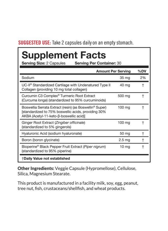 Granite Supplements - Joint Care By Granite® ; Support Healthy Joint Flexibility Comfort & Lubrication With Ucii Collagen Curcumin C3 Bioperine Boswellia Serrata + Akba Hyaluronic Acid Boron & Ginger ; 60 Capsules - Image 1