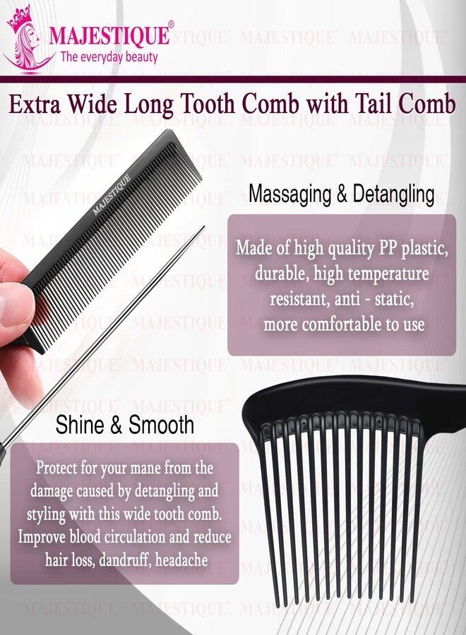 Majestique Wide Tooth Comb & Tail Comb Set | Heat Resistant Styling Comb for Wet, Dry, Curly & Long Hair | Anti-Static Hair Comb for Parting, Teasing & Detangling | 2 Pcs - Black - Image 3