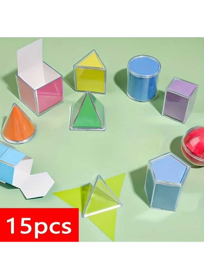 15pcs Transparent Geometric Model Set 3D Math Blocks for Classroom Learning - Image 3