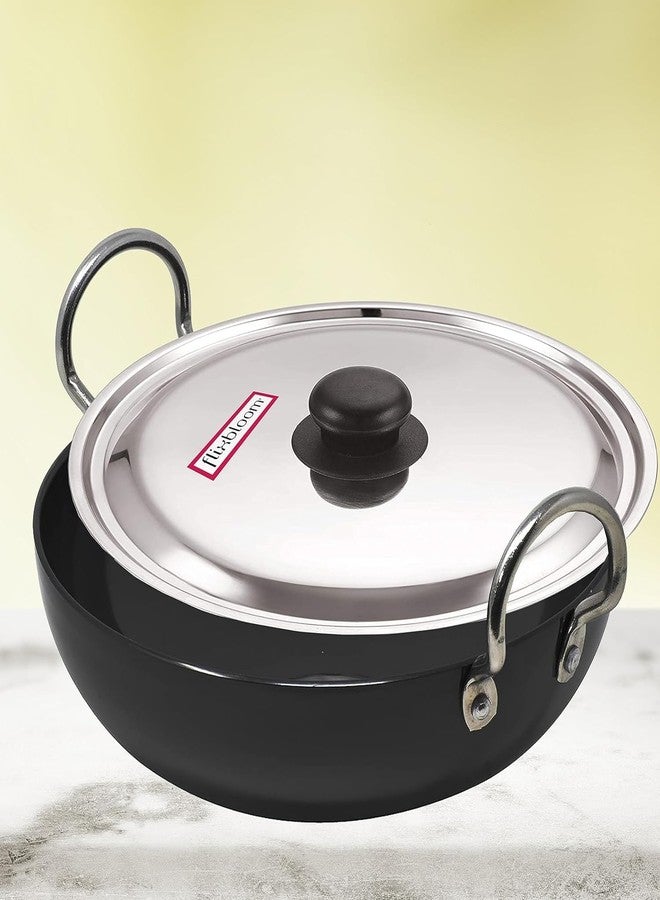 FLIXBLOOM Latest Black Hard Anodized Induction Base Bottom Cookware Set for Kitchen Kadai/Kadhai/Wok Heavy Gauge, Non-Toxic, with Riveted Sturdy Handles (Kadai with Lid, 2 Litre Kadai) - Image 1