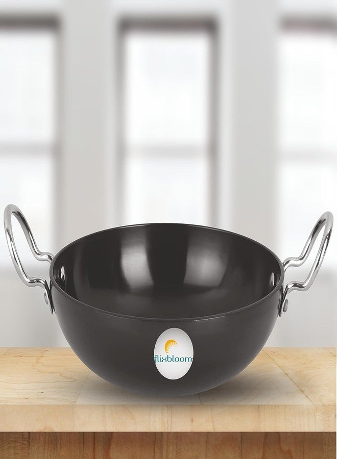 FLIXBLOOM Latest Black Hard Anodized Induction Base Bottom Cookware Set for Kitchen Kadai/Kadhai/Wok Heavy Gauge, Non-Toxic, with Riveted Sturdy Handles (Kadai with Lid, 2 Litre Kadai) - Image 5