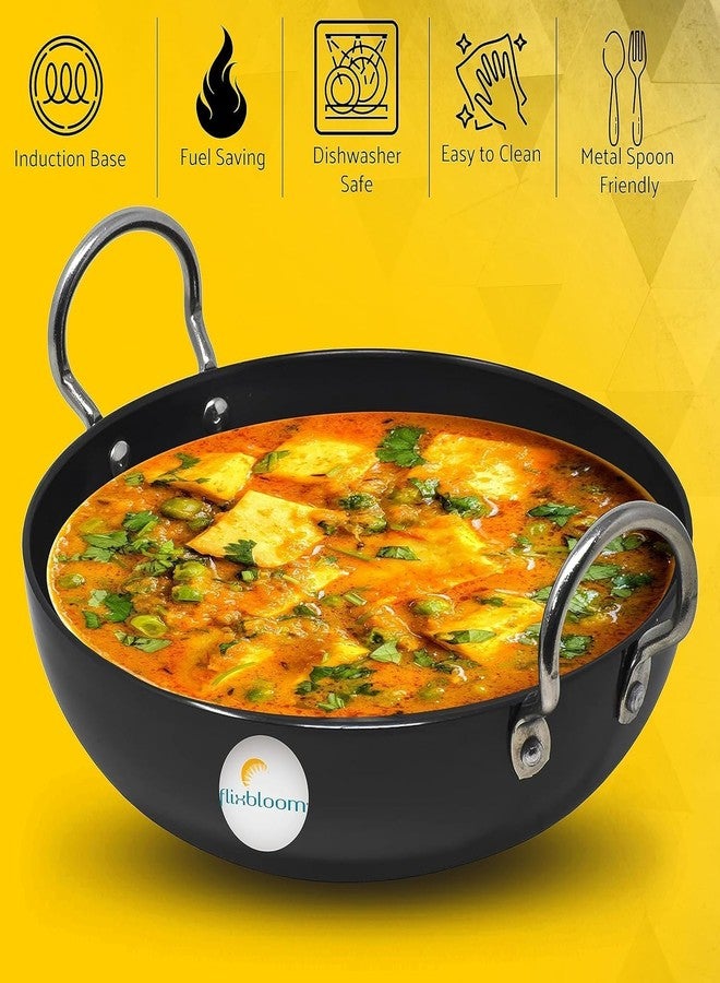 FLIXBLOOM Latest Black Hard Anodized Induction Base Bottom Cookware Set for Kitchen Kadai/Kadhai/Wok Heavy Gauge, Non-Toxic, with Riveted Sturdy Handles (Kadai with Lid, 2 Litre Kadai) - Image 4