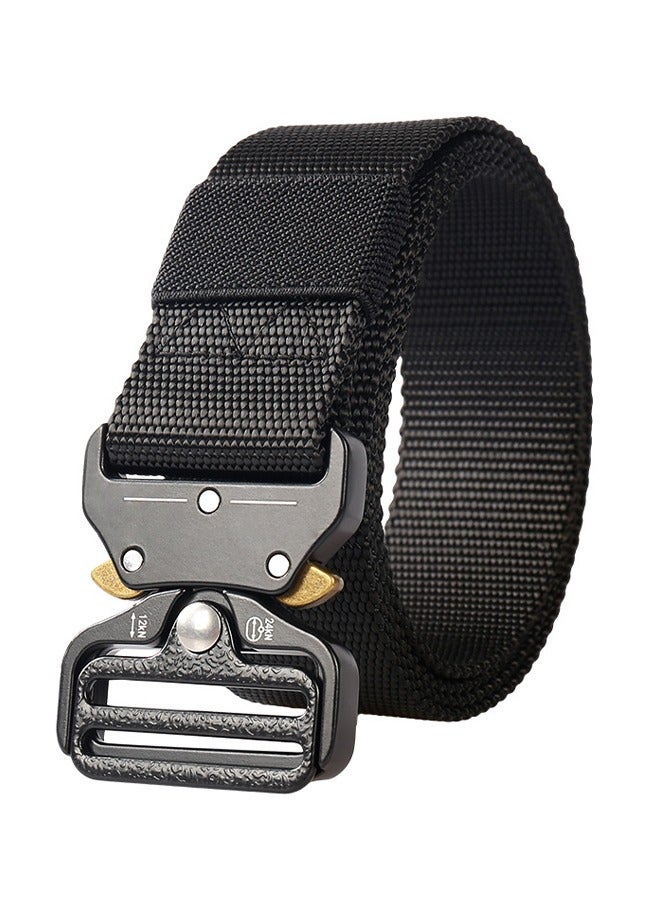 HY Traing Tactical Belt Military Style Girdle Utility for Men Waistband Nylon Webbing Band with V-Ring Heavy-Duty Quick-Release Zinc Alloy Buckle Elastic Ring Allergy Free - Black  - Image 1
