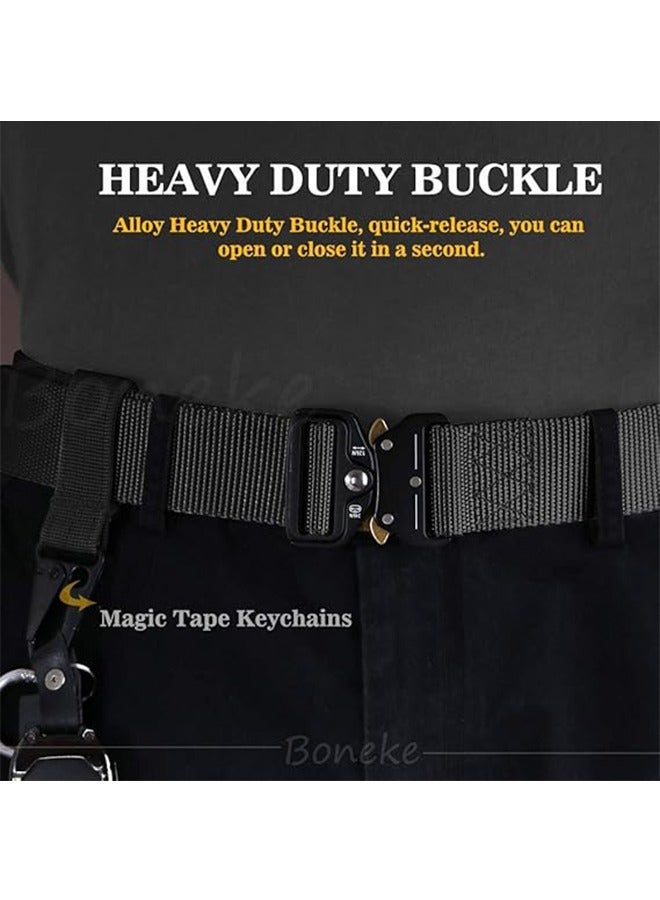 HY Traing Tactical Belt Military Style Girdle Utility for Men Waistband Nylon Webbing Band with V-Ring Heavy-Duty Quick-Release Zinc Alloy Buckle Elastic Ring Allergy Free - Black  - Image 2
