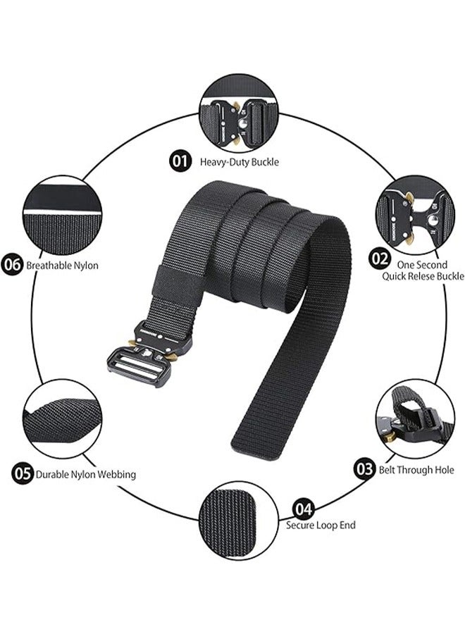 HY Traing Tactical Belt Military Style Girdle Utility for Men Waistband Nylon Webbing Band with V-Ring Heavy-Duty Quick-Release Zinc Alloy Buckle Elastic Ring Allergy Free - Black  - Image 3