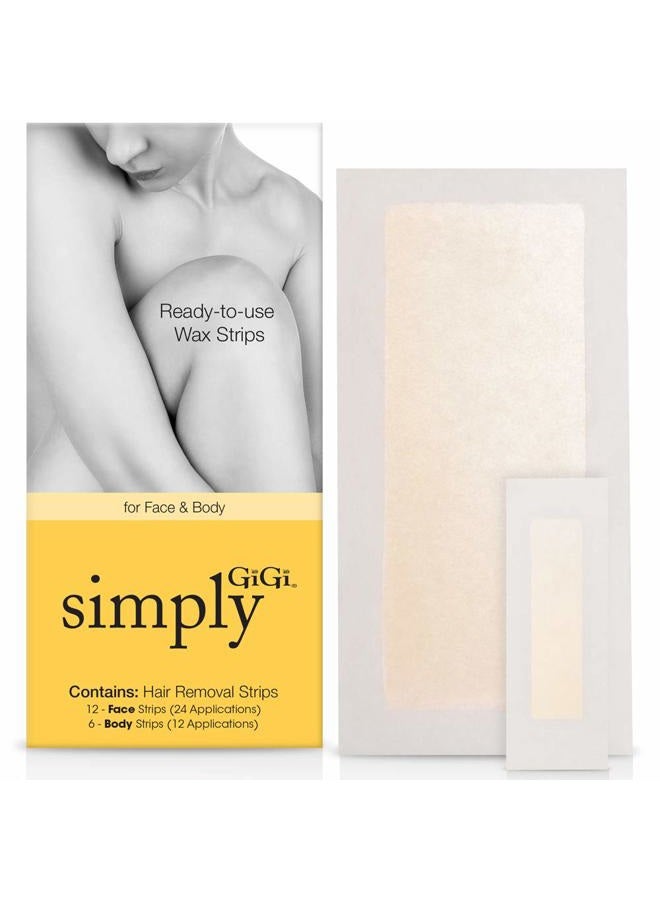 GiGi Simply Ready-to-Use Hair Removal Strips for Face and Body, 12 Face and 6 Body Strips - Image 1