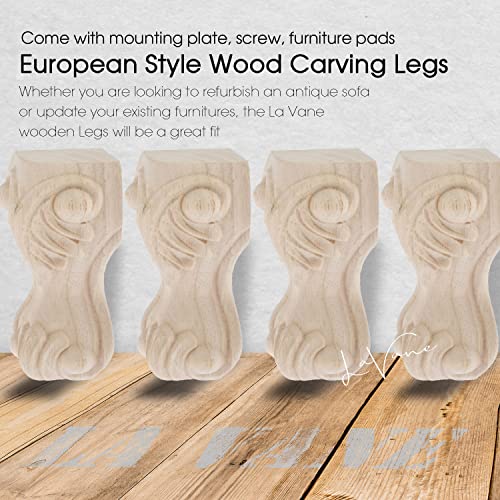 La Vane 8 inch / 20cm Wooden Furniture Legs, Set of 4 European Style Solid Wood Carving Furniture Replacement Feet Decoration for Sofa Cabinet Wardrobe Table Loveseat - Image 2
