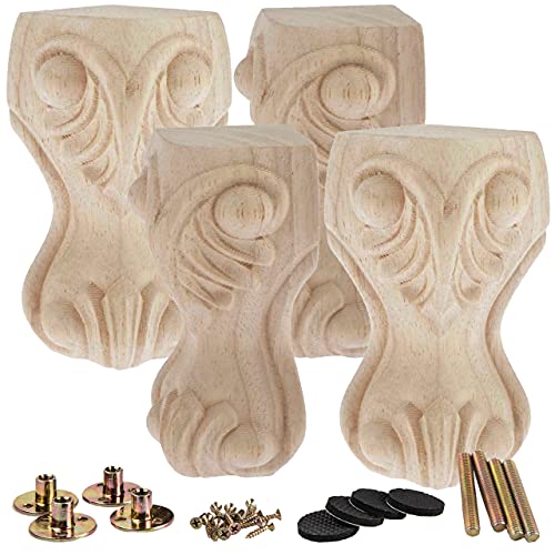 La Vane 8 inch / 20cm Wooden Furniture Legs, Set of 4 European Style Solid Wood Carving Furniture Replacement Feet Decoration for Sofa Cabinet Wardrobe Table Loveseat - Image 1