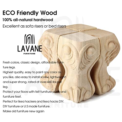 La Vane 8 inch / 20cm Wooden Furniture Legs, Set of 4 European Style Solid Wood Carving Furniture Replacement Feet Decoration for Sofa Cabinet Wardrobe Table Loveseat - Image 3