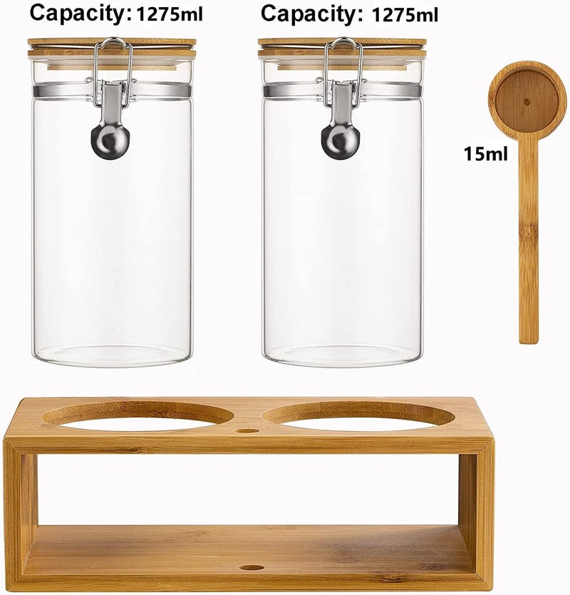 Yangbaga Ground Coffee Storage Container with Shelf, 2×45OZ Glass Coffee and Sugar Container Set, Coffee Canisters with Airtight Lids and Scoop, Food Storage Jars for Kitchen,Nuts,Tea,Sugar - Image 2