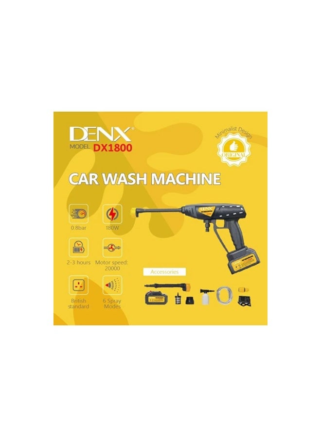 DENX Cordless High Pressure Car Wash Machine | 180W Electric Washer | 20,000 RPM Motor | 6 Spray Nozzle Modes | Portable & Rechargeable - Image 3