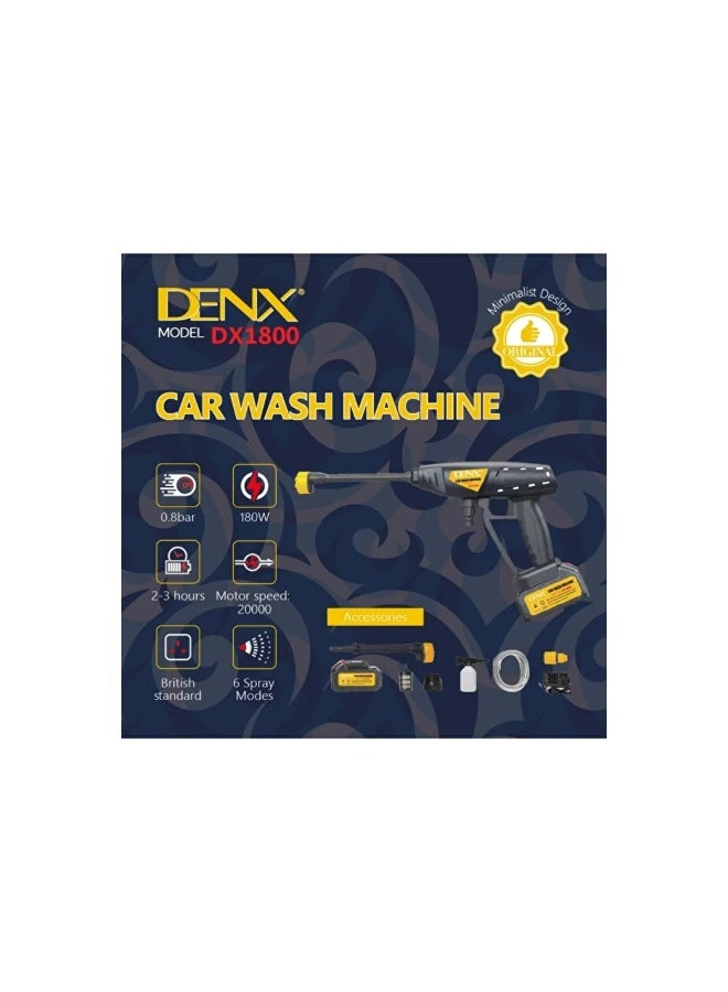 DENX Cordless High Pressure Car Wash Machine | 180W Electric Washer | 20,000 RPM Motor | 6 Spray Nozzle Modes | Portable & Rechargeable - Image 4
