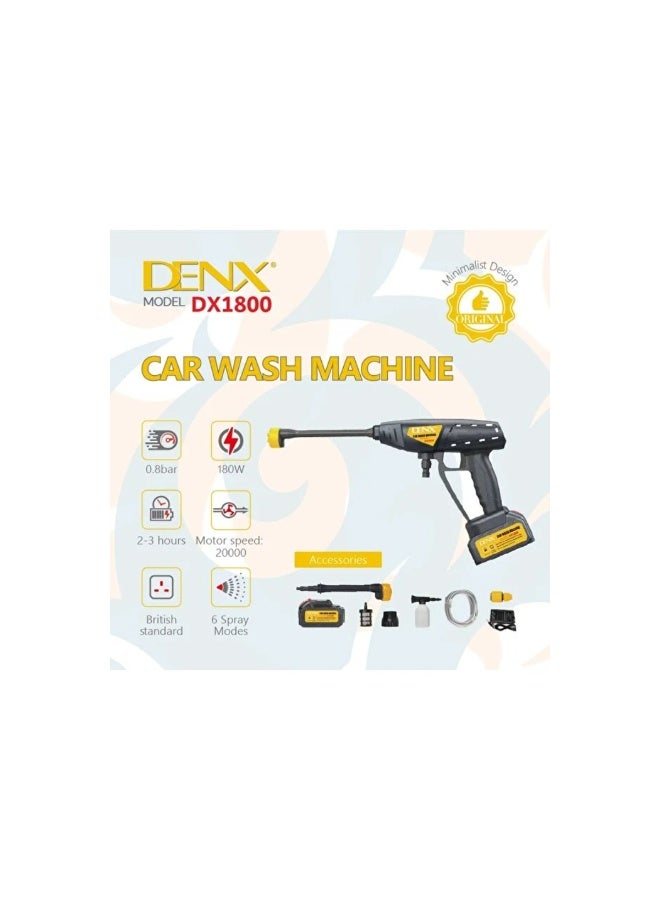 DENX Cordless High Pressure Car Wash Machine | 180W Electric Washer | 20,000 RPM Motor | 6 Spray Nozzle Modes | Portable & Rechargeable - Image 5