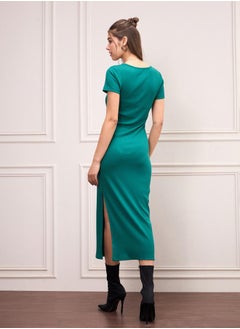 SASSAFRAS Rib Notch Neck Bodycon Midi Dress by Styli  - Image 5