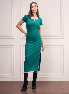SASSAFRAS Rib Notch Neck Bodycon Midi Dress by Styli  - Image 1