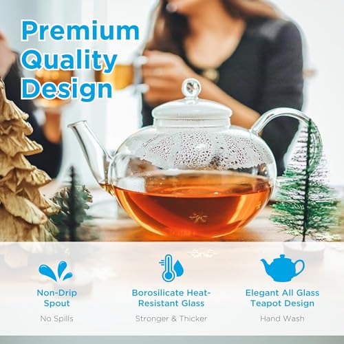 GROSCHE MONACO 42 oz Glass Tea pot with glass tea Infuser 1250 ml Capacity. Heatproof borosilicate glass and all glass tea infuser for all types of loose tea tea infusion - Image 2