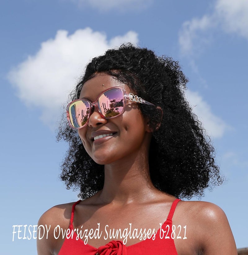 FEISEDY Polarized Fashion Sunglasses Oversized Women Trendy Square Frame with Pearl Sparkling B2821 - Image 2